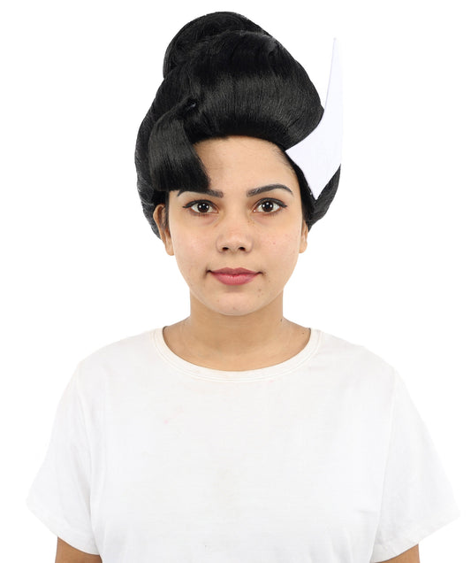 Medium Bold Glam Party Wig | Vibrant Synthetic Black & White Hairstyle with Adjustable Cap for Halloween, Cosplay, Festivals, Stage Performances & Roleplay