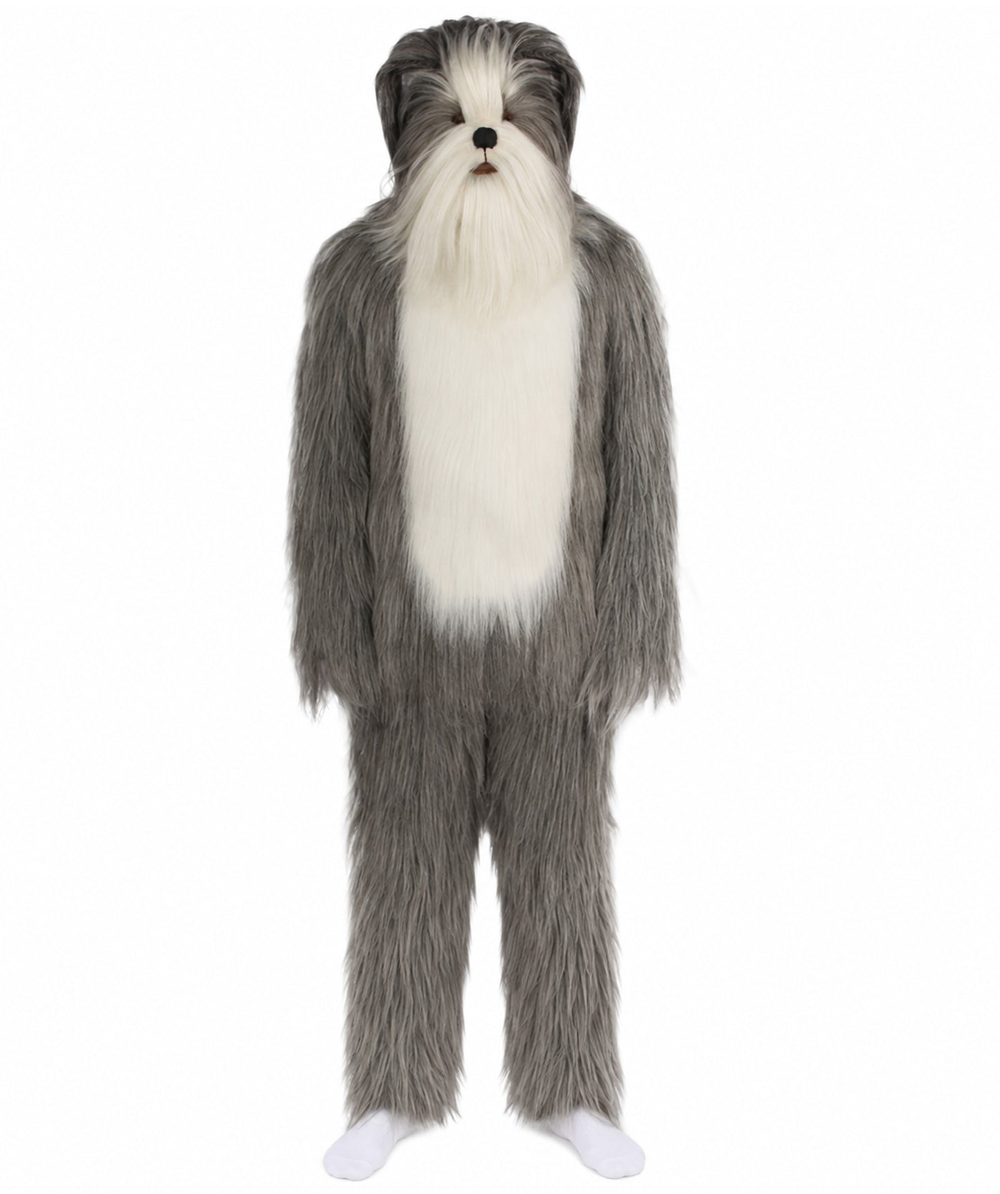 Furry Dog Collection | Men's White and Grey Straight Long Furry Dog Fancy  Costume with Tail