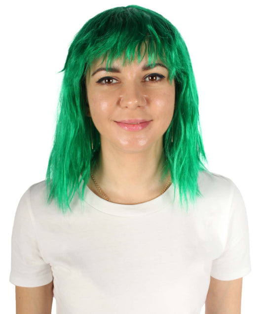Green  Bangs Wavy Fancy Wig