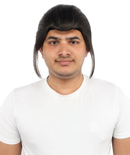 HPO Men’s Long Black Ponytail Warrior Wig – 17” Realistic Medieval Hairpiece with Capless Cap | Ideal for Costume Events, Theatre & Character Roleplay