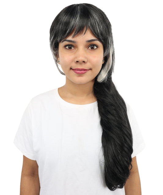 HPO Adult Women’s Pop Diva-Inspired Multicolor Wig | Long Layered Hairstyle with Side Bangs | Synthetic Hairpiece for Cosplay, Halloween, Party & Stage