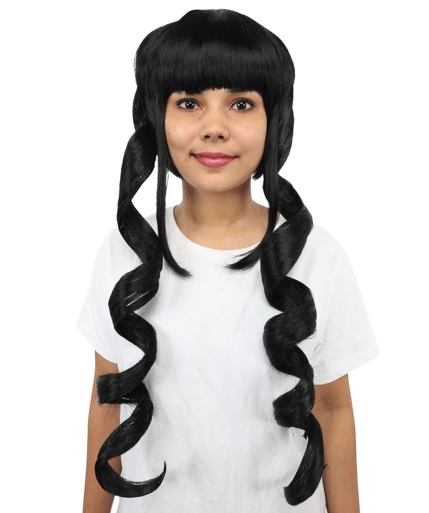 HPO Women's Spiral Curl Black Double Ponytails Wig | Long Synthetic Hairpiece with Twisted Ponytails | Cosplay, Parties, Stage Performances