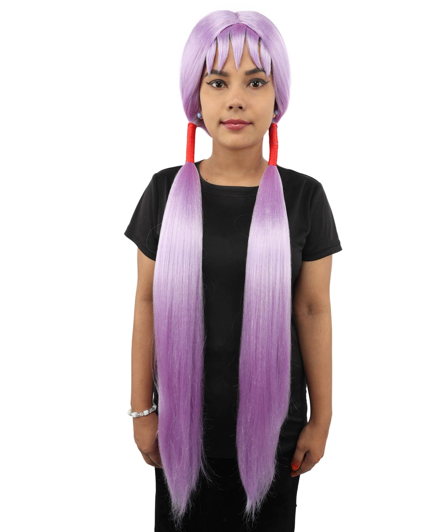 HPO Women's Extra Long Pigtail Wig | Multicolor Options | Floor Length Straight Twin Tails with Bangs, Heat Friendly Synthetic Fiber & Adjustable Cap | Halloween, Fairy Roleplay, Magical Girl Theme, Theater & Carnival