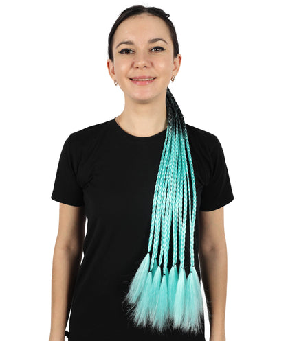 HPO Women’s Ombre Black to Cyan Braiding Hair Extensions – Crochet Synthetic Twist Hair with Elastic Loop | Soft Pre-Stretched Braids for DIY Hairstyles, Parties, and Daily Use