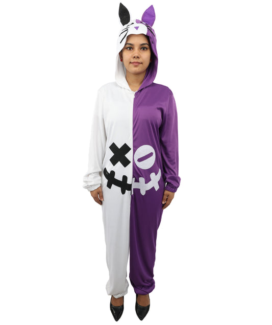 HPO Animal Onesie Pajamas Purple and White Costume| Cozy Cosplay Jumpsuit Sleepwear for Adults