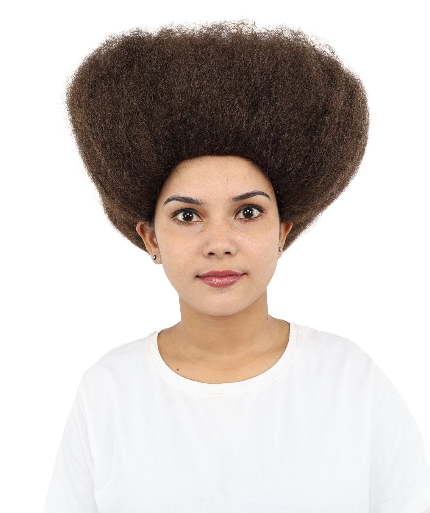 HPO Women's Afro Kinky Curly Wig in Brown | Short, Voluminous Synthetic Hair with Natural Texture |  For Halloween, and Daily Wear