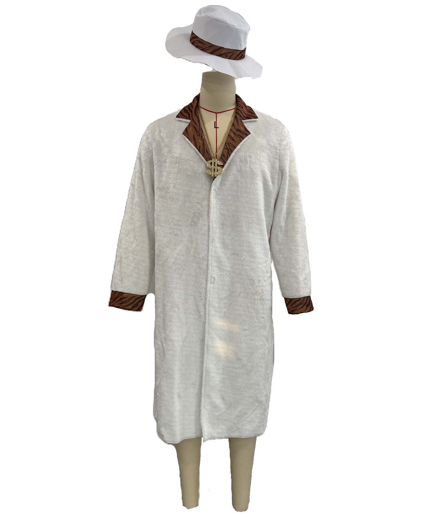 HPO Men's Vintage White Coat Set | Long white coat featuring contrasting brown lapels with a matching wide-brim hat | Ideal for party, Halloween, cosplay, theater, drag, performance, costume events