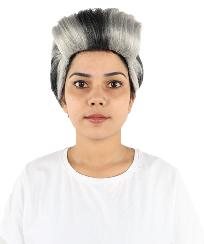 Hollywood Comedian-Inspired Wig | Short Curly Black & Grey Hairstyle | Adjustable Cap for Cosplay, Halloween, Parties, Stage & Roleplay