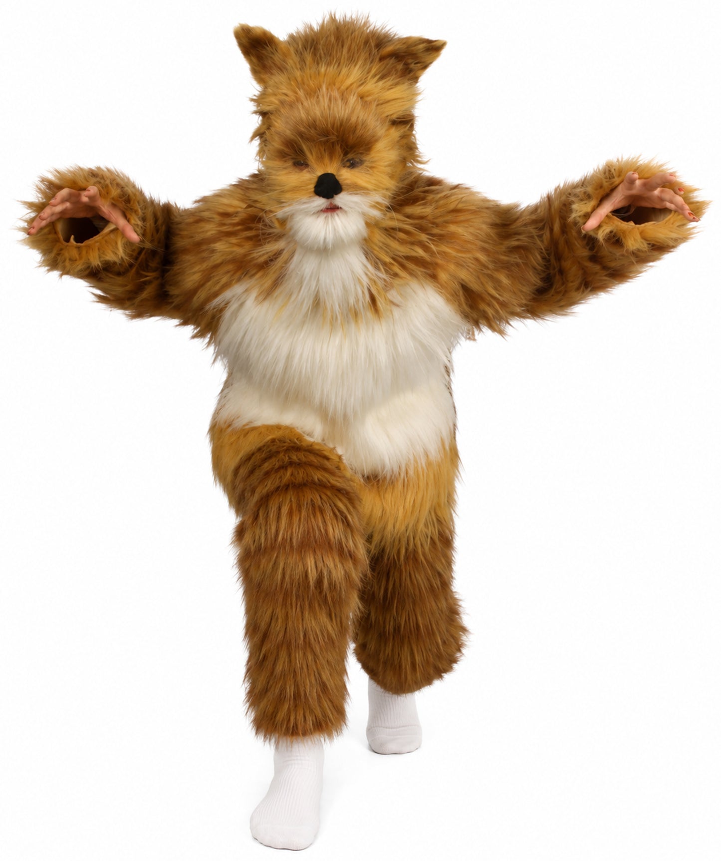 Furry Fox Collection Costume | Women's White and Orange Straight Long Furry Fox Fancy  Costume with Tail