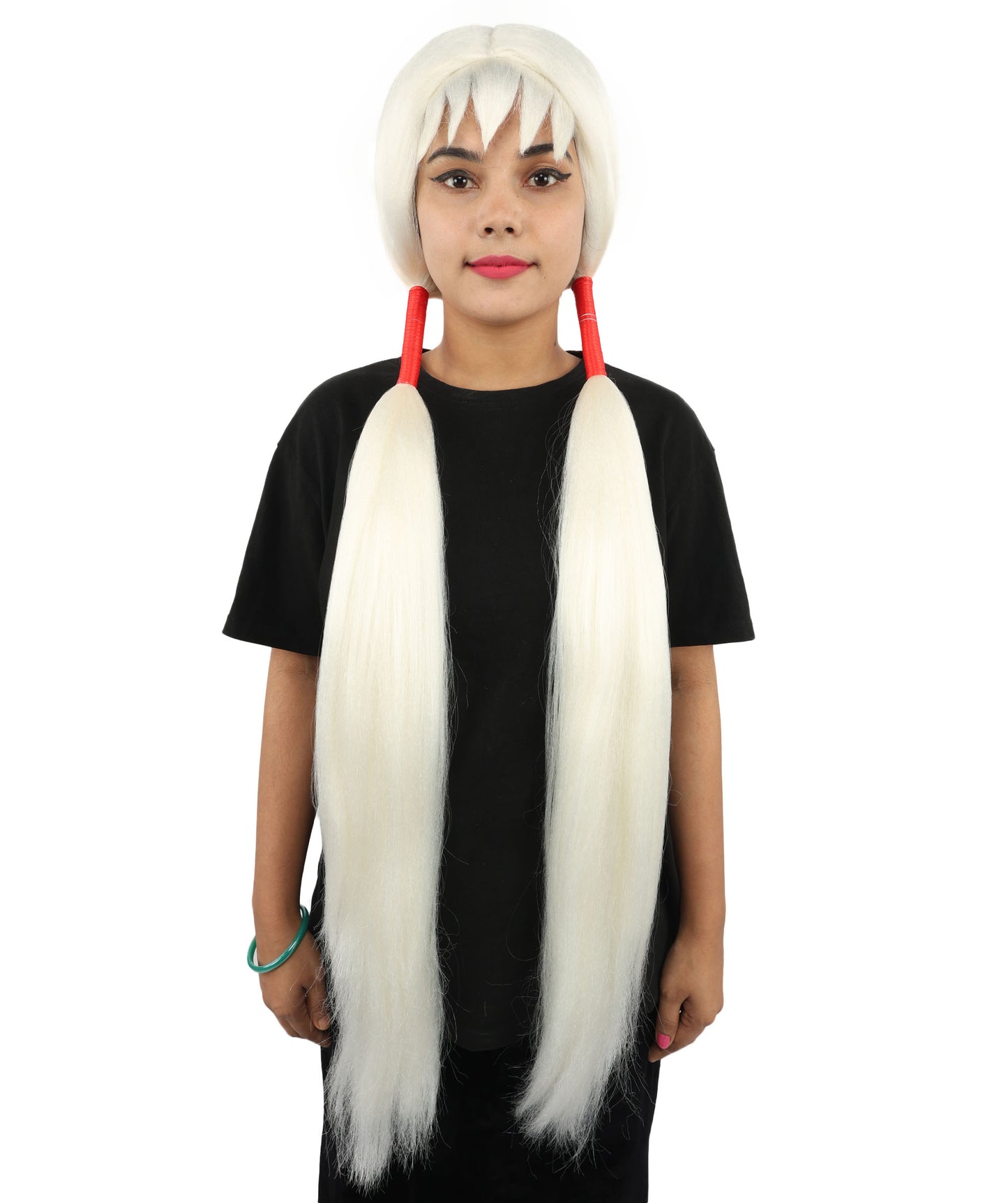 HPO Women's Extra Long Pigtail Wig | Multicolor Options | Floor Length Straight Twin Tails with Bangs, Heat Friendly Synthetic Fiber & Adjustable Cap | Halloween, Fairy Roleplay, Magical Girl Theme, Theater & Carnival