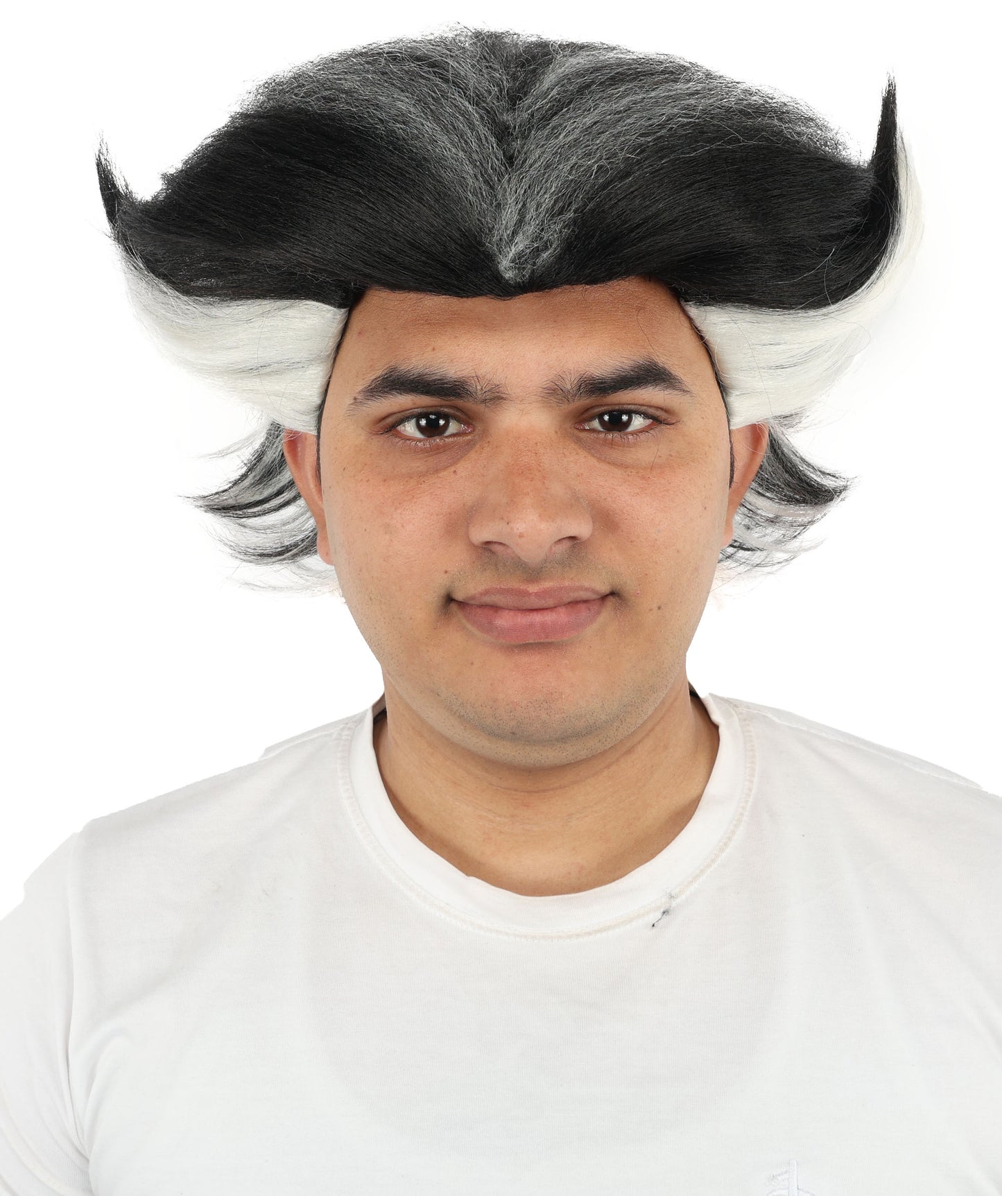 Dark Fantasy Black White Wig | Two-Tone Layered Hairstyle with Striking Contrast | Synthetic Fiber Wig for Cosplay, Halloween, Parties & Stage