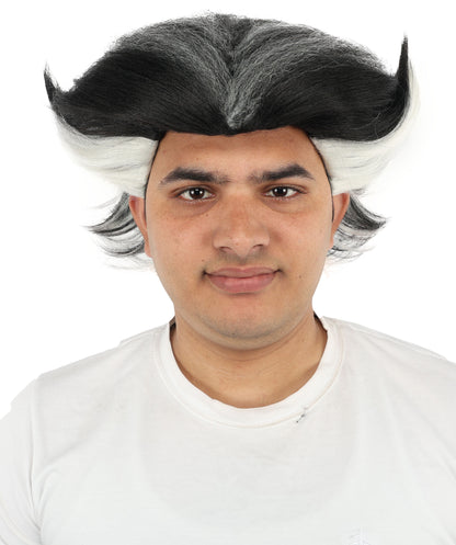 Dark Fantasy Black White Wig | Two-Tone Layered Hairstyle with Striking Contrast | Synthetic Fiber Wig for Cosplay, Halloween, Parties & Stage