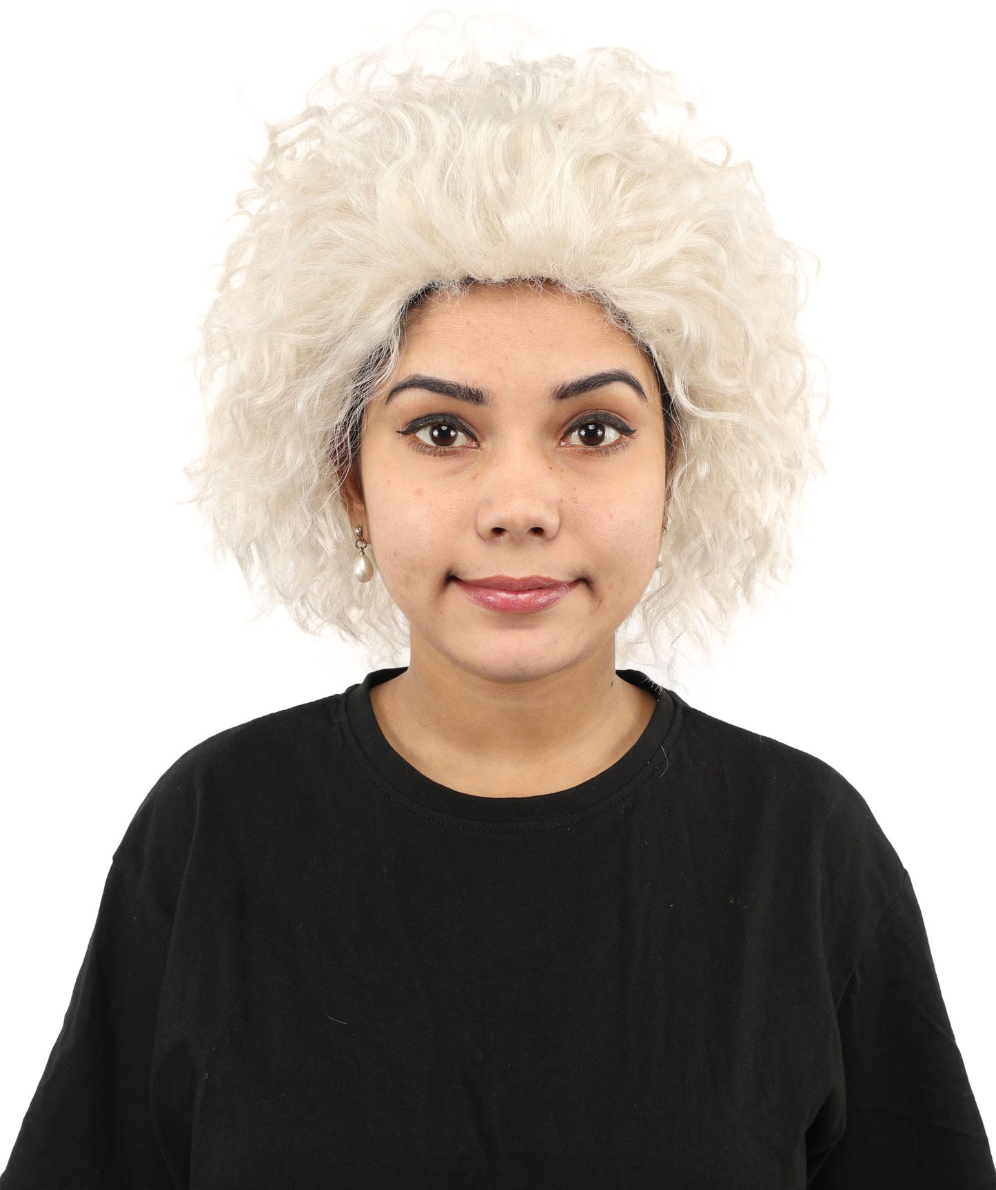 HPO Women’s 15-Inch White Curly Wig | Wavy Voluminous Style | Idal for Costume, Cosplay, and Themed Events