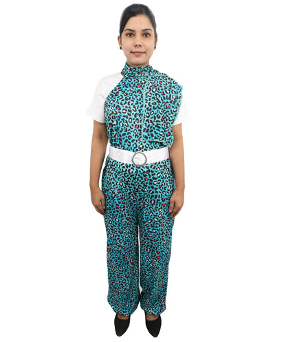HPO Women's Vintage Disco Dancer Costume | Sleek Patterned Jersey Construction with Satin Accent Belt and Neck Muffler | Ideal for Halloween, Theater, Drag, and 1970s Performance Events