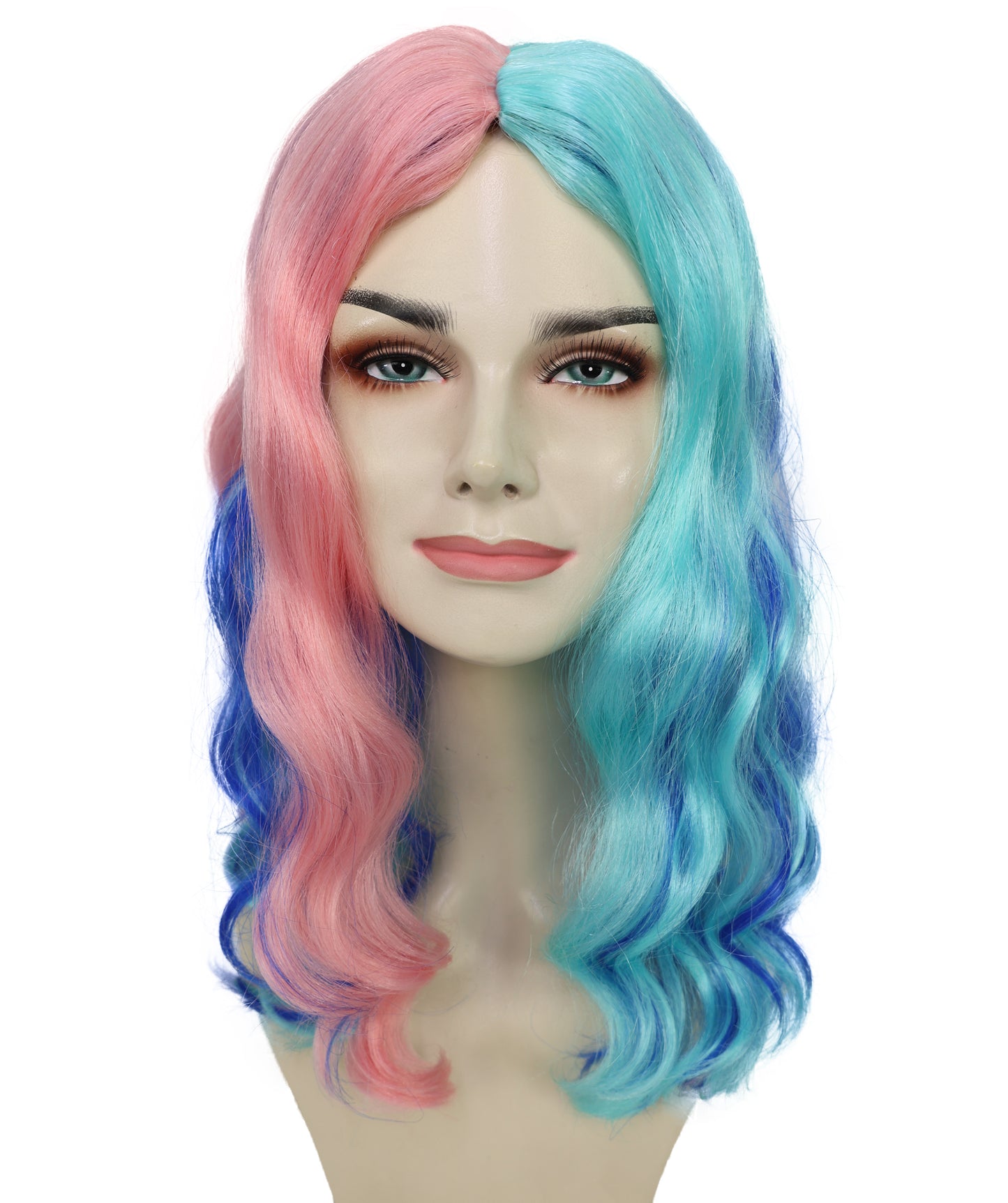 HPO Adult Vibrant Ombre Pink and Blue Water Ripple Curly Wig| Ideal for Halloween | Breathable Capless Cap