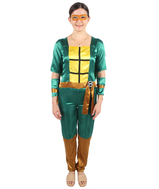 HPO Women's Comic Superhero Turtle Jumpsuit Costume Set | Suitable for Halloween | Flame-retardant Synthetic Fabric