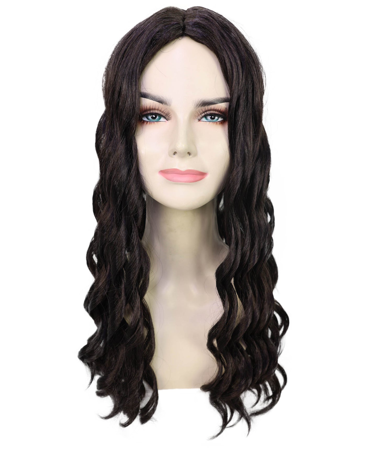 HPO Women’s Alanis Celebrity-Inspired 23-Inch Long Dark Brown Wavy Wig | Halloween and Cosplay Wig | Flame-retardant Synthetic Fiber