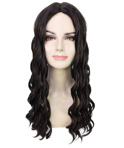 HPO Women’s Alanis Celebrity-Inspired 23-Inch Long Dark Brown Wavy Wig | Halloween and Cosplay Wig | Flame-retardant Synthetic Fiber