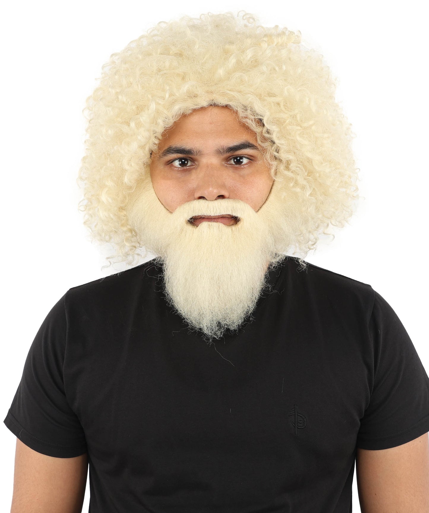 HPO Men's Wild Caveman Orange Wig Beard & Mustache Set | Massive Frizzy Orange Afro and Full Beard Set with Messy Texture | Prehistoric Costume, Viking Cosplay, Halloween, and Funny Party Props
