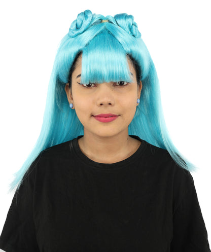 HPO Women's Brown & Pink Half Updo Bangs Wig | Create of synthetic fiber, blunt fringe with top bow, breathable base | Party, Halloween, theater, drag, performance, costume events