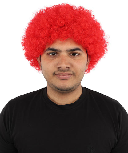 HPO Men's Multi-Color Options Curly Clown Wig | Flame-Retardant Synthetic Fiber and Standard Cap | Ideal for Parties, Cosplay, and Themed Events