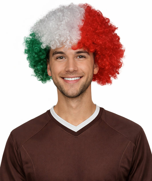 Mexico Sport Afro Fun Wig | Jumbo Red White Green Wig