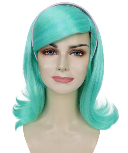HPO Women’s Rap Diva Wig | Medium Wavy Blue Lake Hairstyle | Bold Synthetic Hairpiece with Adjustable Cap for Cosplay, Parties, Stage & Performances