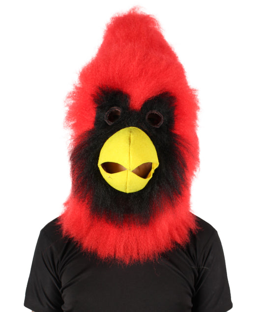 HPO Men's Furry Cardinal Mascot Mask Costume, Halloween & Party Mask, Flame-retardant Synthetic Fiber