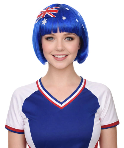 Australia Flag Sport Party Bob Wig | Patriotic Country Halloween Wigs | Premium Breathable Capless Cap