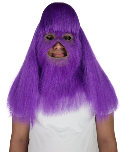 HPO Unisex Extreme Hairy Person Costume, Mask and Bundle - Full-Body Hair Suit Extra-Long Ash Brown Costume Wig for Halloween, Cosplay & Parties