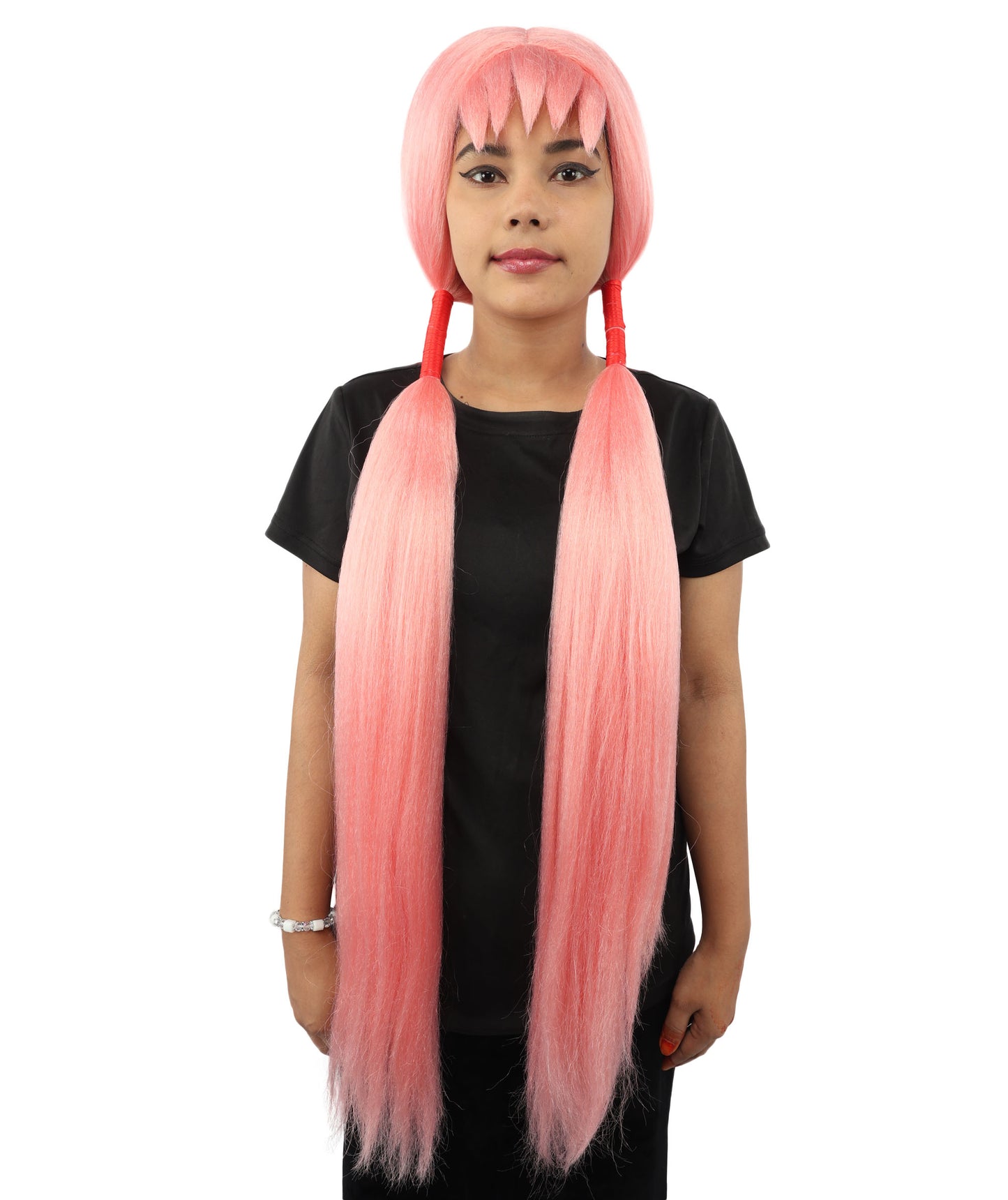 HPO Women's Extra Long Pigtail Wig | Multicolor Options | Floor Length Straight Twin Tails with Bangs, Heat Friendly Synthetic Fiber & Adjustable Cap | Halloween, Fairy Roleplay, Magical Girl Theme, Theater & Carnival