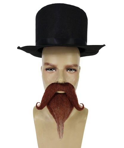 HPO Men's Two-Tone Stylized Beard Set | Brown and white curled moustache and pointed goatee | Ideal for party, Halloween, cosplay, theater, drag, performance, costume events