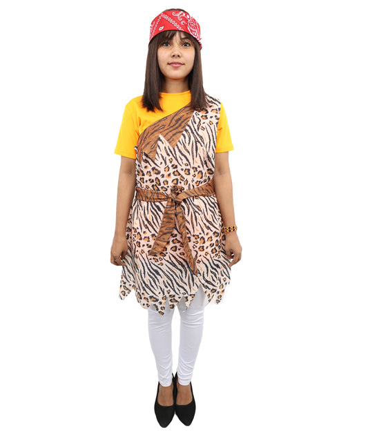 HPO Cave Women Costume | One-Shoulder Animal Print Tunic with Belt | Stone Age Tribal Outfit for Adults | Ideal for Halloween, Cosplay & Themed Parties