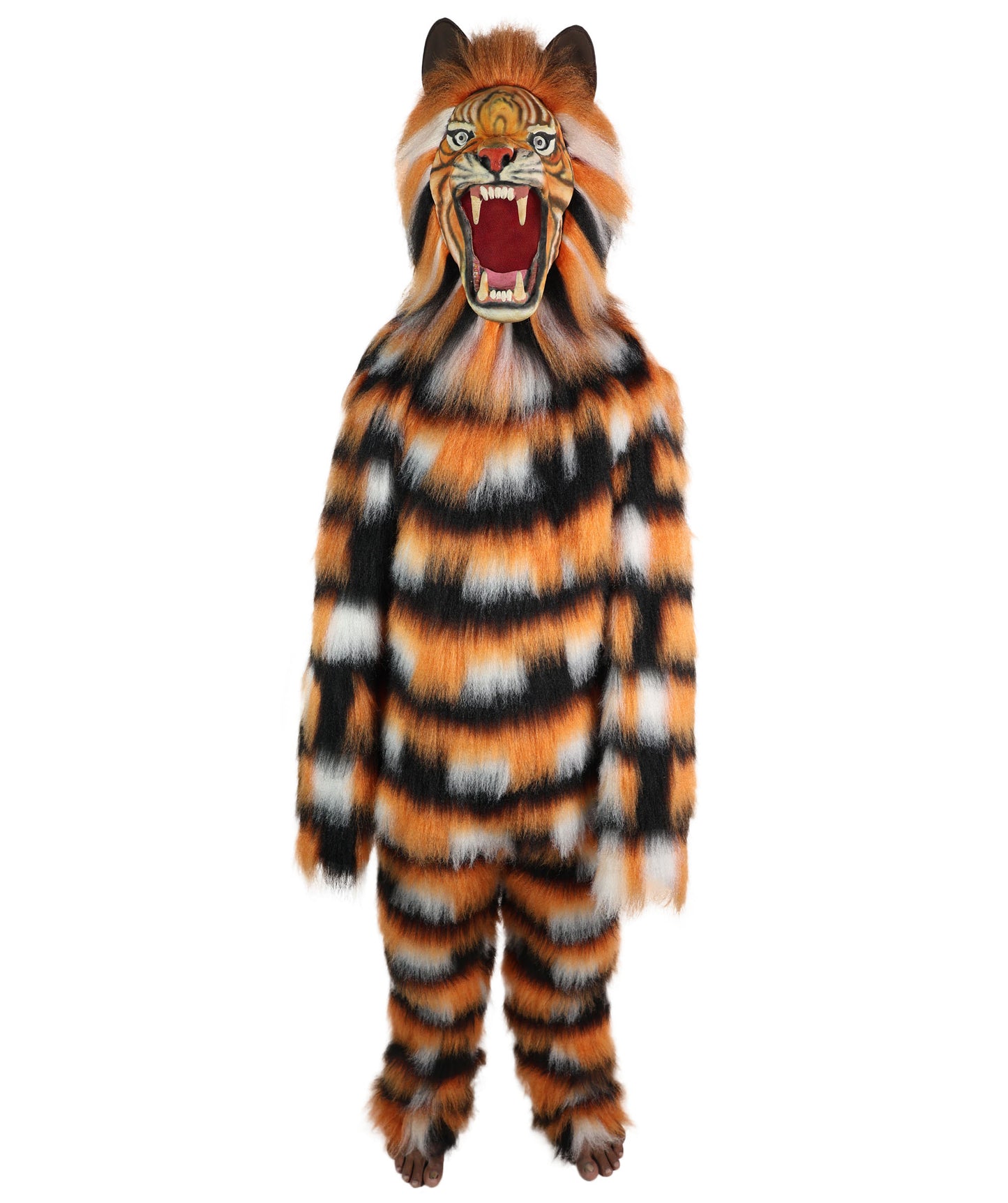 HPO Adult Unisex Fur Tiger Costume, Mask & Bundle Set | Realistic Fur Suit with Headpiece | Ideal for Halloween and Jungle Cosplay