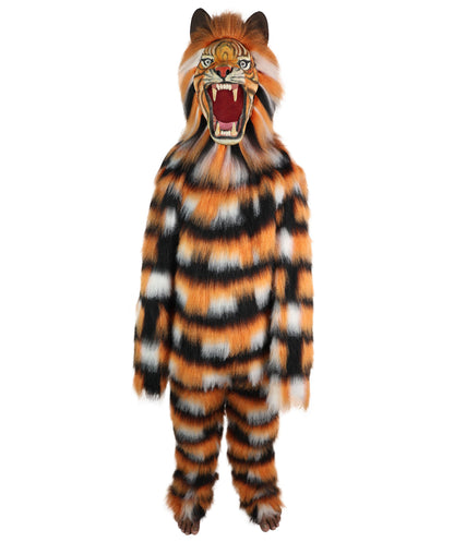 HPO Adult Unisex Fur Tiger Costume, Mask & Bundle Set | Realistic Fur Suit with Headpiece | Ideal for Halloween and Jungle Cosplay