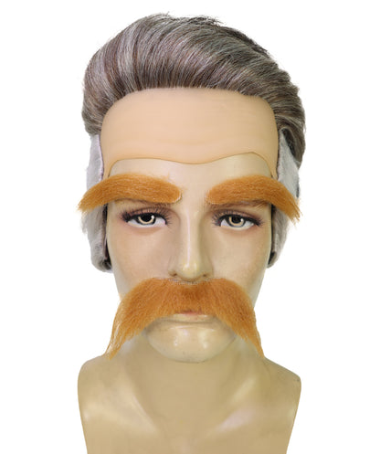 HPO Adult Men’s Fake Mustache Set with Eyebrows | Stick-On Costume Facial Hair Kit for Halloween