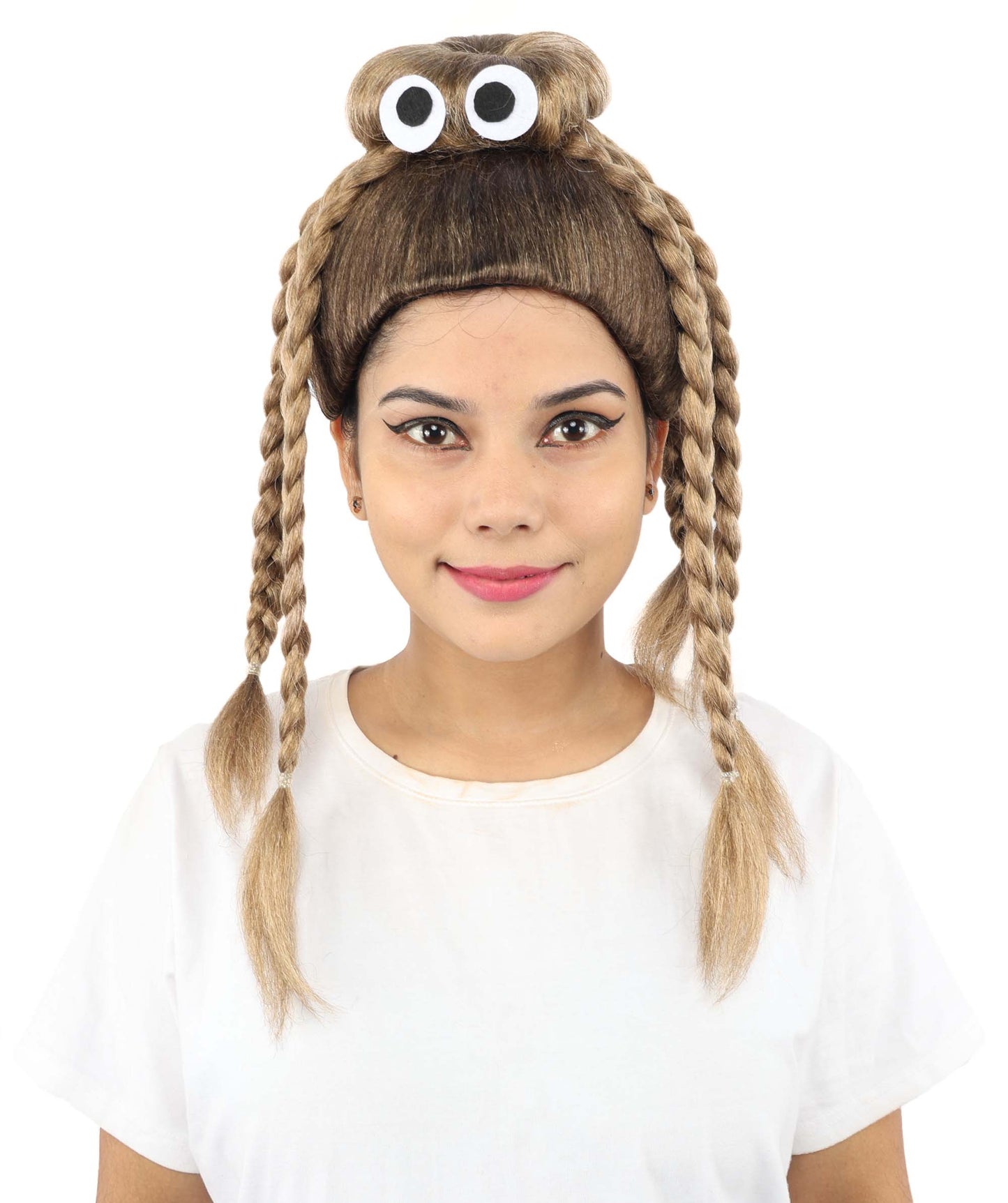 HPO Women's Spider Bun Braided wig | Brown, created of flame-retardant synthetic fiber, novelty spider shape with woven legs, capless base | Halloween, novelty events, party, drag