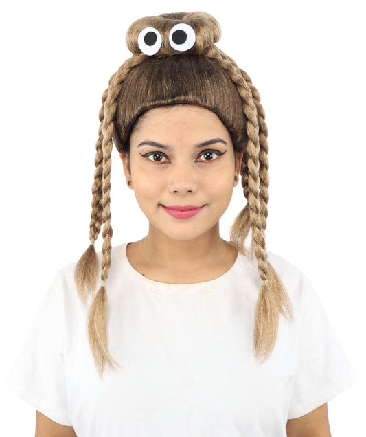 HPO Women's Spider Bun Braided wig | Brown, created of flame-retardant synthetic fiber, novelty spider shape with woven legs, capless base | Halloween, novelty events, party, drag