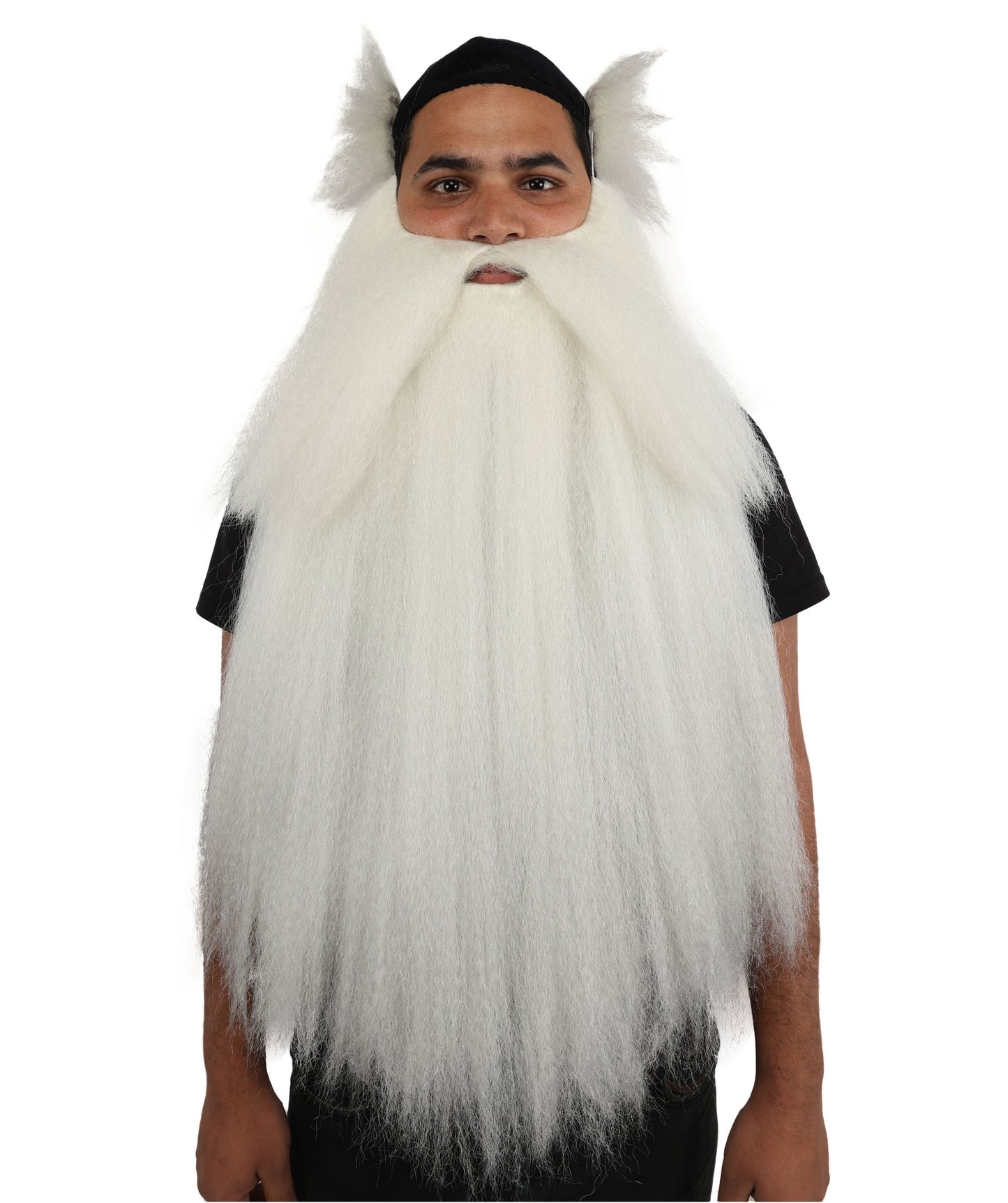 HPO Men's Elder Mage Wig & Beard Set | Long White Hair with Matching Mustache, Beard & Sideburns | Synthetic Wig for Cosplay, Halloween, Stage & Roleplay
