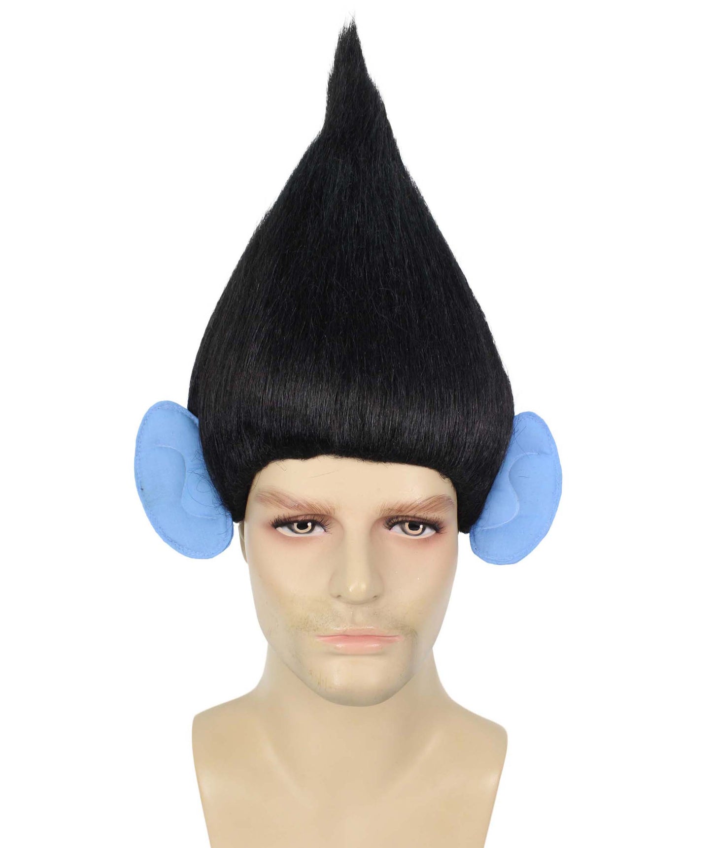 HPO Men's Pointy Diamond Guy Troll Wig with Blue Ears,Multiple Color,Flame-Retardant Synthetic Fiber