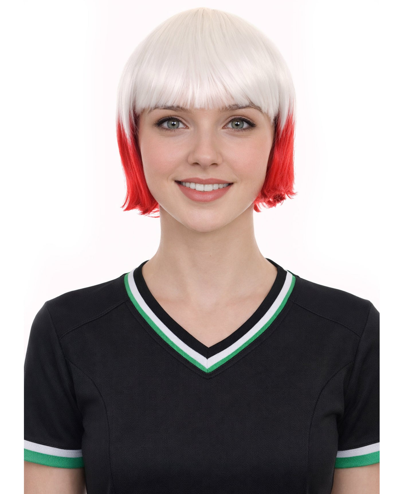 Poland Flag Sport Party Bob Wig | White Red Halloween Wigs | Premium Breathable Capless Cap