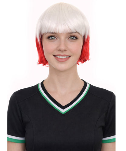 Poland Flag Sport Party Bob Wig | White Red Halloween Wigs | Premium Breathable Capless Cap