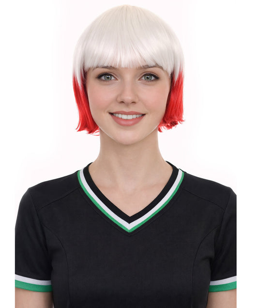 Poland Flag Sport Party Bob Wig | White Red Halloween Wigs | Premium Breathable Capless Cap