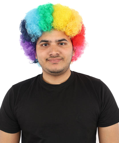 HPO Unisex Rainbow Afro Clown Wig | Multicolor Hairpiece with Standard Cap Design | Suitable for Cosplay, Parties, and Themed Events