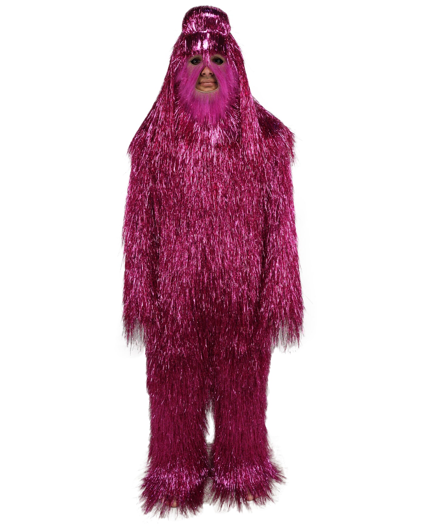 HPO UnisexTinsel Hairy Costume, Bundle & Mask Set | Full-Body Suit & Matching Mask | Long Hair Funny Costume for Halloween, Performers, Cosplay & Mascots | Multicolor Options