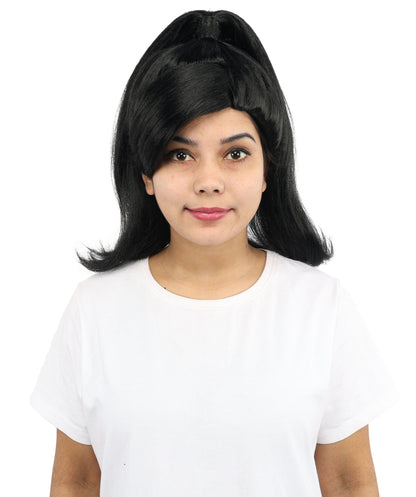 HPO Women’s Long Length Black Sleek High Ponytail Wig – 16 Inch Synthetic Hair with Capless Cap | Stage Style Headpiece for Halloween Parties & Cosplay