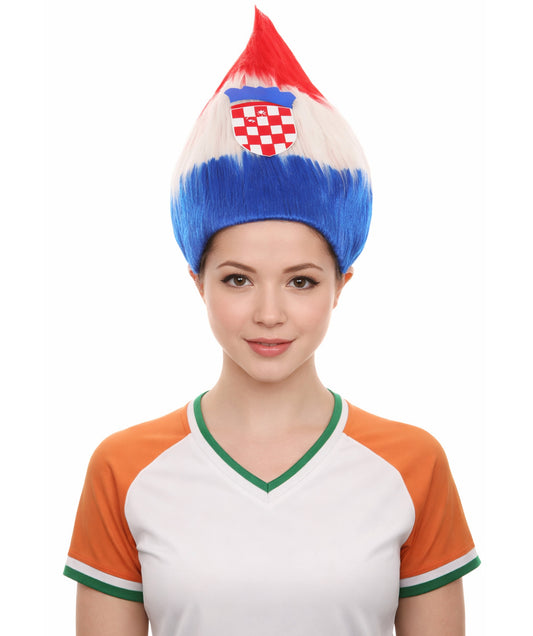Women's  Flag Troll Wigs | Croatia | Patriotic Character Halloween Wigs | Premium Breathable Capless Cap