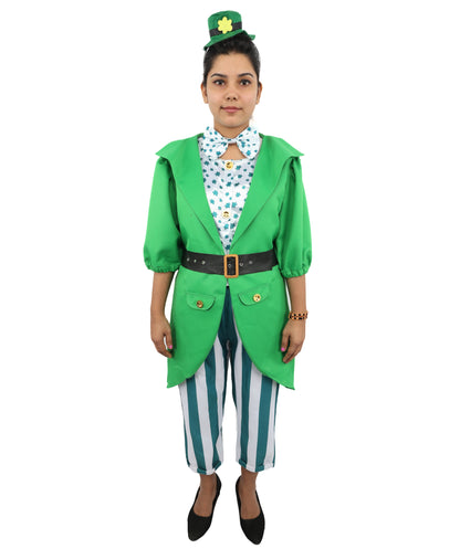 HPO Women's Irish Green Holiday Suit | Layered Shamrock Top and Knickers with Attached Belt | Versatile for Stage Shows, Pub Crawls, and Costume Parties