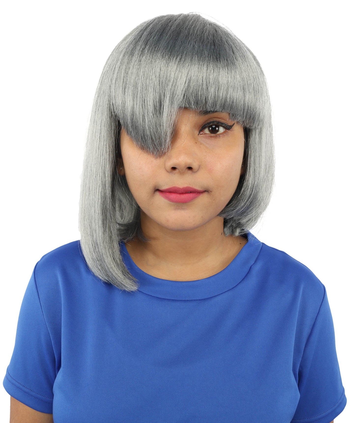 HPO Adult Women's Asymmetrical Bangs Bob Wig | Multiple Color Options | Create of synthetic fiber, sleek straight volume, breathable capless base | Party, Halloween, theater, drag, performance, costume events