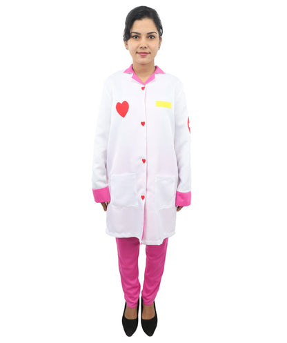 HPO Women’s Healthcare Roleplay White & Pink Costume Set | Medical Theme Coat with Patches | Visual styling for Cosplay Events, Parties